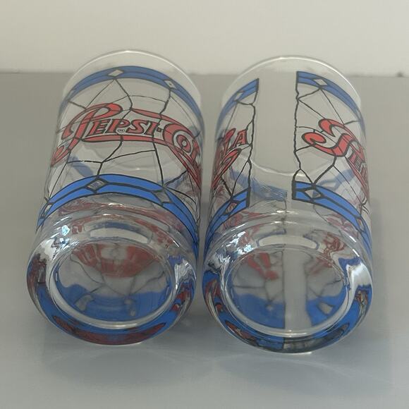 Pepsi-Cola Glasses Tiffany Style Stained Glass Drinking Tumbler 8 Oz Set 2 VTG - Picture 5 of 6
